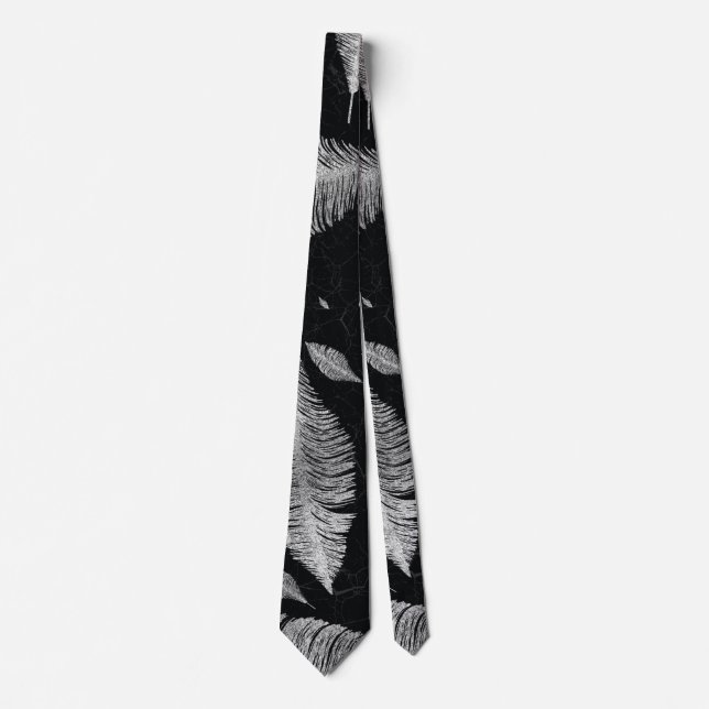 Abstract Silver on black Feather pattern Tie (Front)