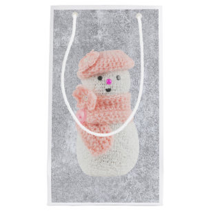 Abstract silver paper with snow woman small gift bag