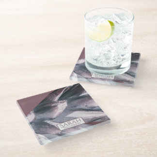 Abstract Silver Pineapple Spikes Glass Coaster