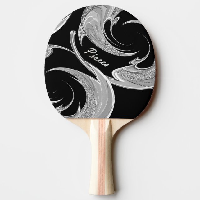 Abstract Silver Pisces Zodiac Ping Pong Paddle (Back)