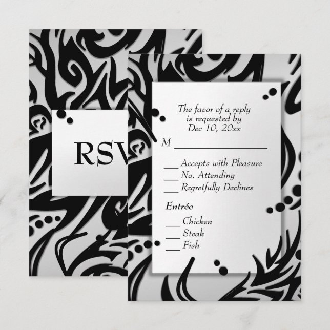Abstract Silver Tribal with Menu RSVP (Front/Back)