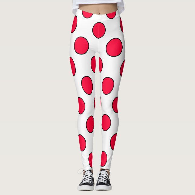 Abstract simple stylish red white polka dots circl leggings (Front)