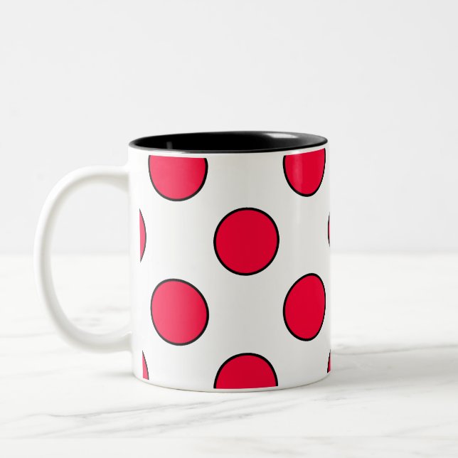 Abstract simple stylish red white polka dots circl Two-Tone coffee mug (Left)