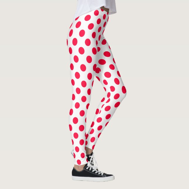 Abstract simple stylish red white polka dots leggings (Right)