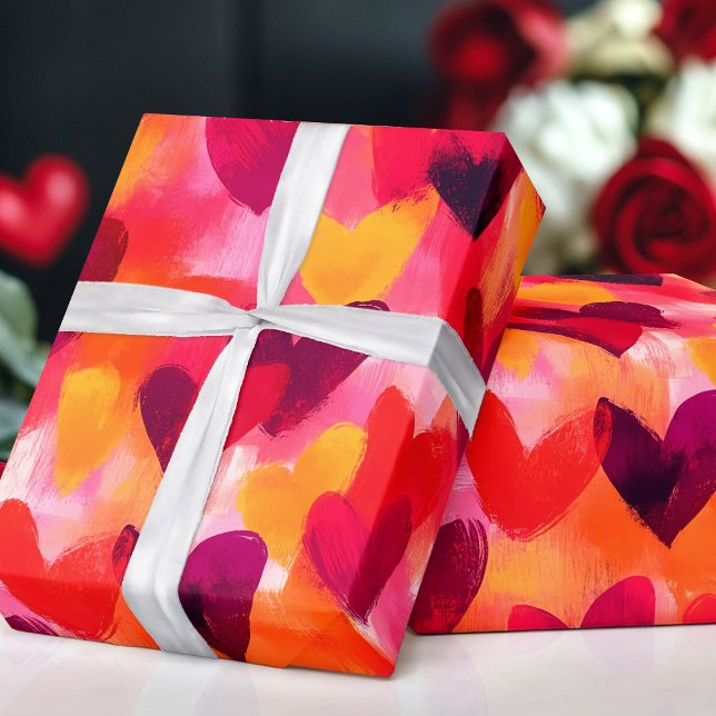 Abstract Sketch Colourful Hearts Wrapping Paper (Abstract Sketch Colorful Hearts Wrapping Paper)