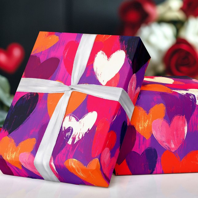 Abstract Sketch Colourful Hearts Wrapping Paper (Abstract Sketch Colorful Hearts Wrapping Paper)