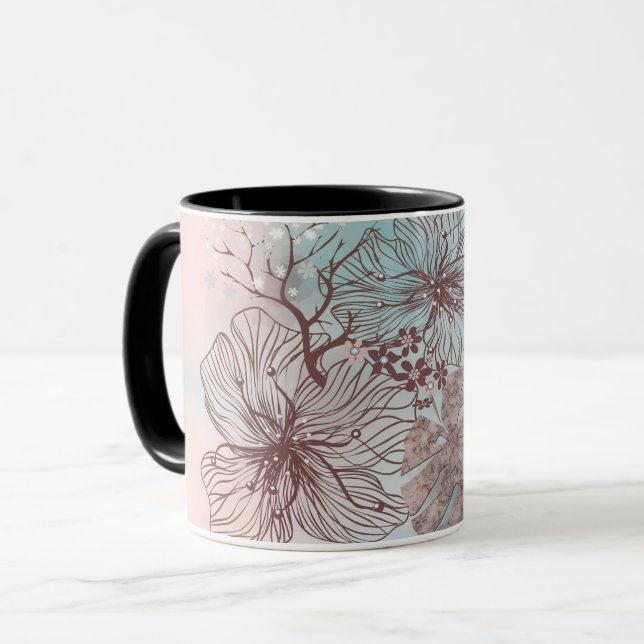 Abstract sketched flowers leaves floral gradient p mug (Front Left)