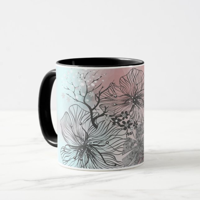 Abstract sketched flowers leaves floral gradient p mug (Front Left)