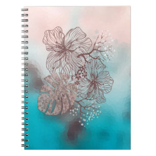 Abstract sketched flowers leaves floral gradient p notebook