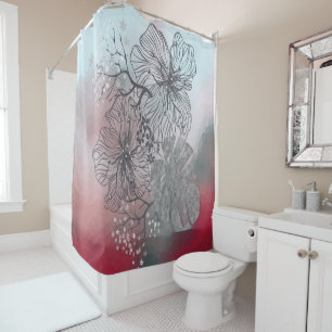Abstract sketched flowers leaves floral gradient p shower curtain