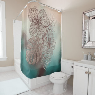Abstract sketched flowers leaves floral gradient p shower curtain