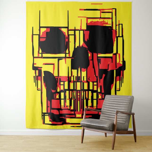 Abstract Skull in Vibrant Colours Tapestry (In Situ)
