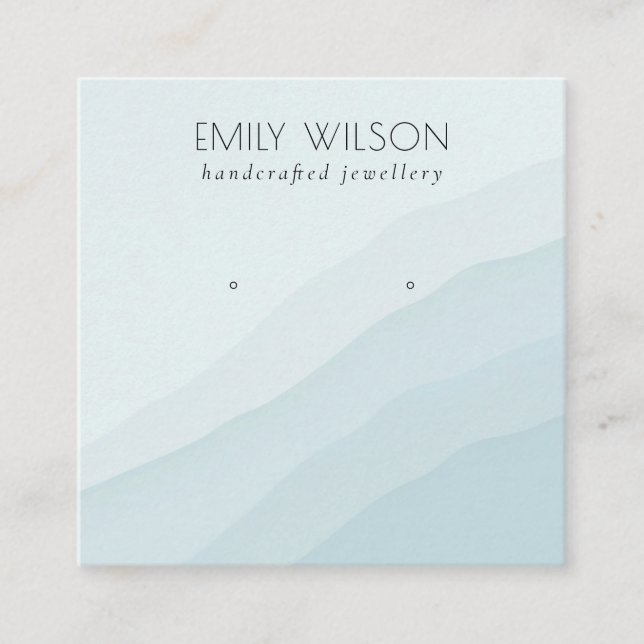Abstract Sky Blue Waves Stud Earring Display  Square Business Card (Front)