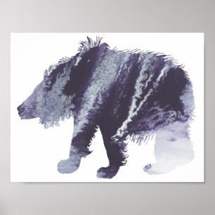 Abstract sloth bear silhouette poster