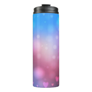 Abstract smooth blur blue and pink background with thermal tumbler