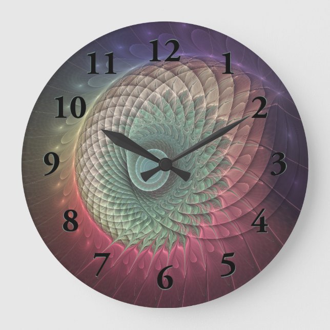 Abstract Snail Colourful Modern Fractal Art Large Clock (Front)