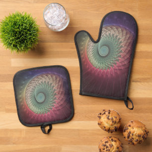 Abstract Snail Colourful Modern Fractal Art Oven Mitt & Pot Holder Set