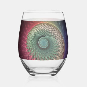 Abstract Snail Colourful Modern Fractal Art Stemless Wine Glass
