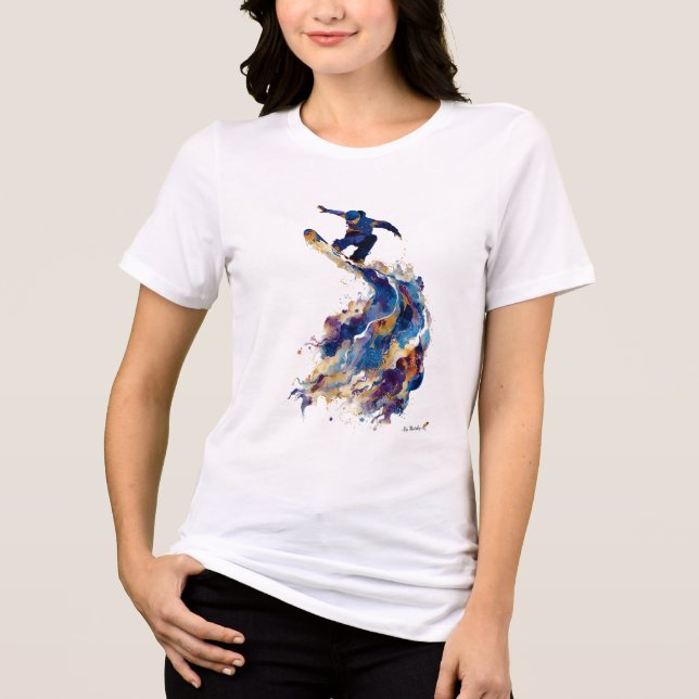 Abstract Snowboarder | Fluid Ink Watercolor Action Tri-Blend Shirt (Front)