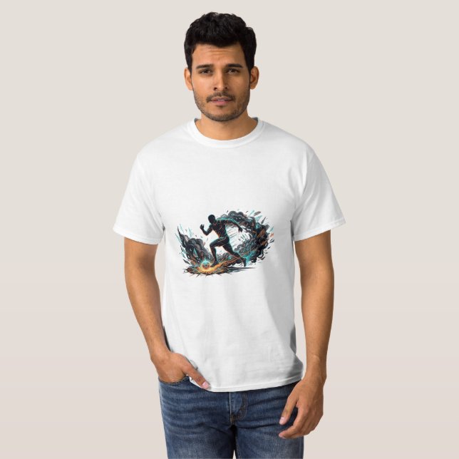 Abstract Soccer Player Neon Explosion Design T-Shirt (Front Full)