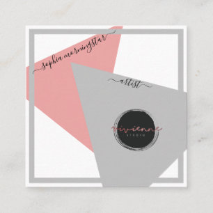 Abstract Social Media Geometric Pink and Grey Square Business Card