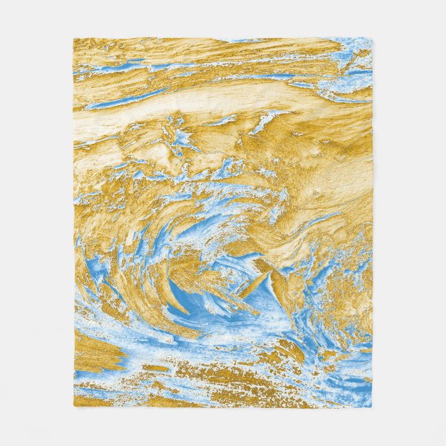 Abstract Soft Blue: Golden Touches. Fleece Blanket (Front)