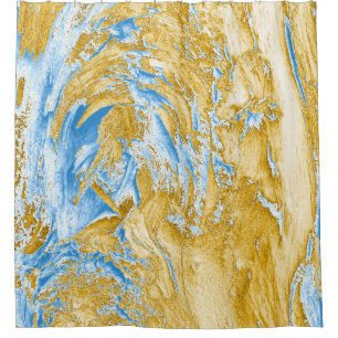 Abstract Soft Blue: Golden Touches. Shower Curtain
