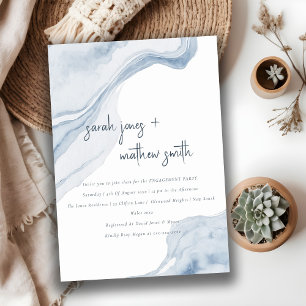 Abstract Soft Blue Sea Coastal Beach Engagement Invitation