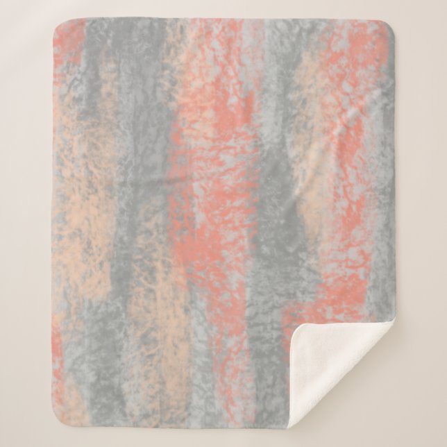 Abstract Soft Hues Coral Peach Grey Sherpa Blanket (Front)