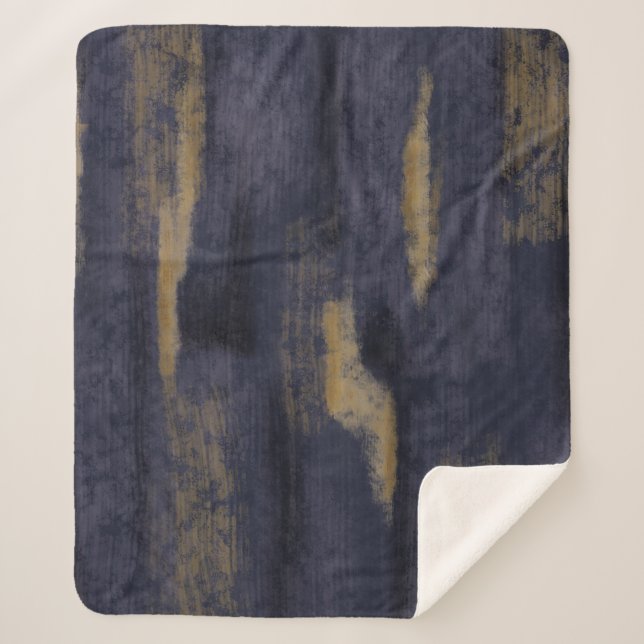 Abstract Soft Hues Deep Blue & Gold Sherpa Blanket (Front)