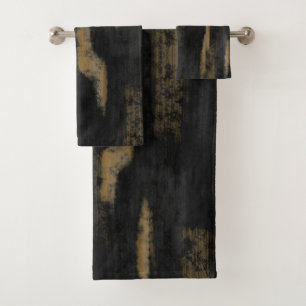Abstract Soft Hues Deep Charcoal & Gold Bath Towel Set