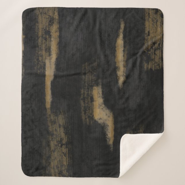 Abstract Soft Hues Deep Charcoal & Gold Sherpa Blanket (Front)