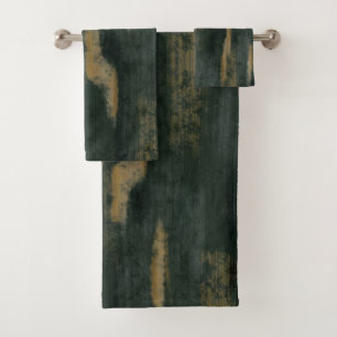 Abstract Soft Hues Deep Green & Gold Bath Towel Set