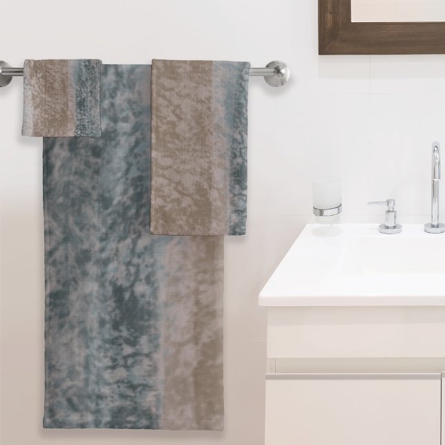 Abstract Soft Hues Grey Beige Steel Blue & Brown Bath Towel Set (Creator Uploaded)