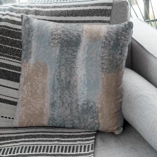 Abstract Soft Hues Grey Beige Steel Blue & Brown Cushion