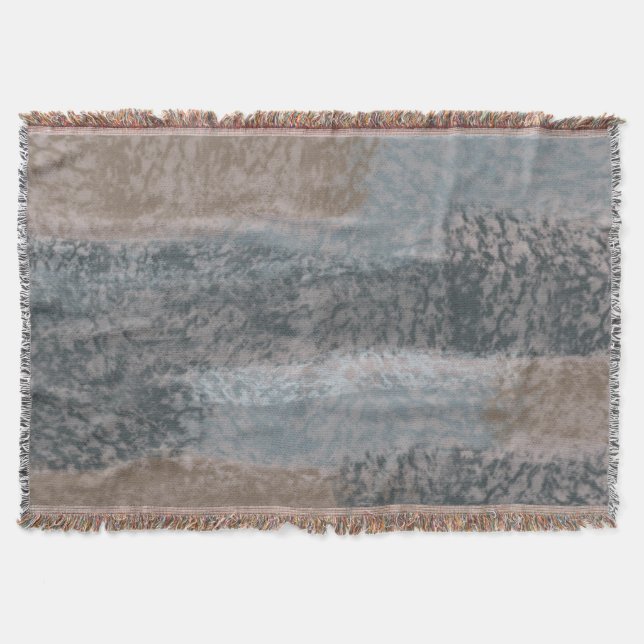 Abstract Soft Hues Grey Beige Steel Blue & Brown Throw Blanket (Front)