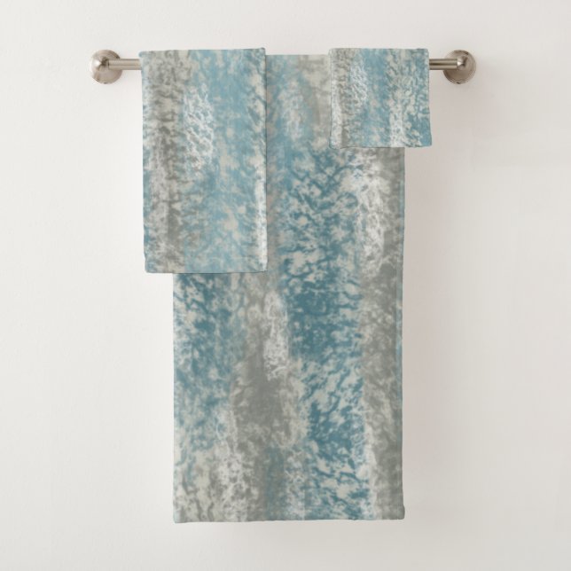 Abstract Soft Hues Grey Teal Bath Towel Set (Insitu)