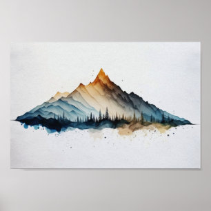 Abstract soft watercolor mountains art poster