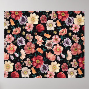 abstract solid flowers full arrangement, all over  poster