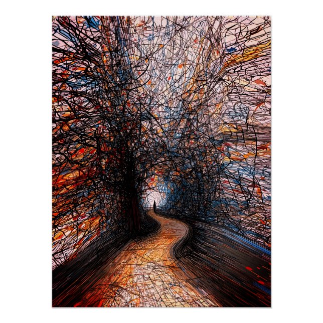 Abstract Solitude Road – Colourful Tree Pathway Poster (Front)