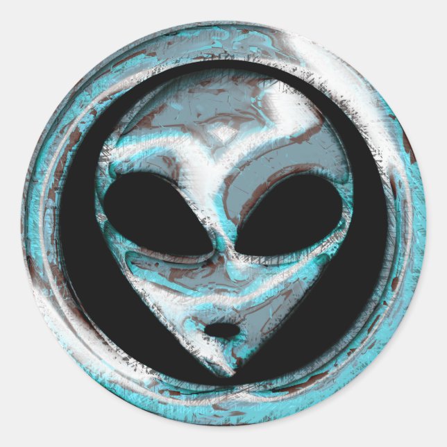 Abstract Space Alien Head Classic Round Sticker (Front)