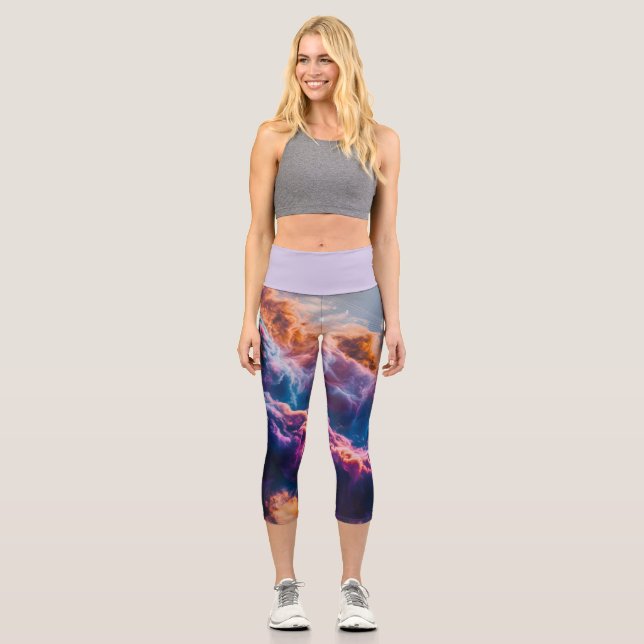 Abstract Space Nebula Art - Colorful Cosmic Capri Leggings (Front)