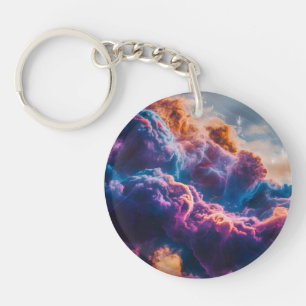 Abstract Space Nebula Art - Colorful Cosmic Key Ring
