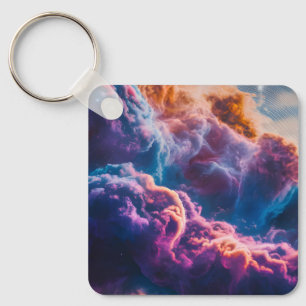Abstract Space Nebula Art - Colorful Cosmic Key Ring