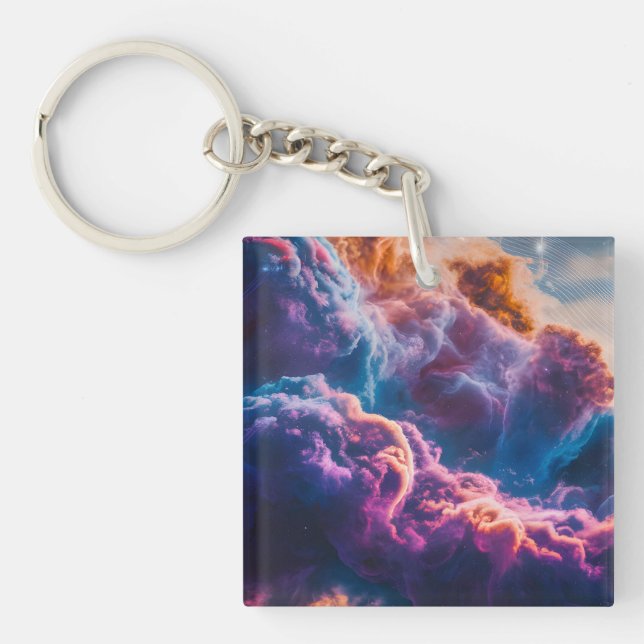 Abstract Space Nebula Art - Colorful Cosmic Key Ring (Front)