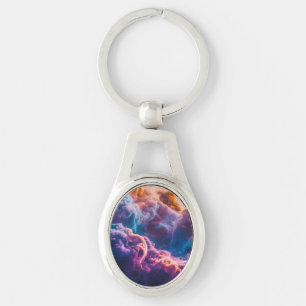 Abstract Space Nebula Art - Colorful Cosmic Key Ring