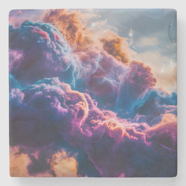 Abstract Space Nebula Art - Colorful Cosmic Stone Coaster (Front)