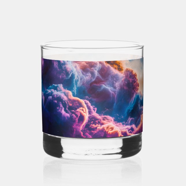 Abstract Space Nebula Art - Colorful Cosmic Whiskey Glass (Front)
