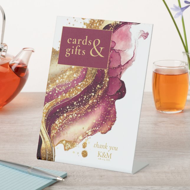 Abstract Sparkling Cards & Gifts Wine Red ID1018 Pedestal Sign (In SItu)