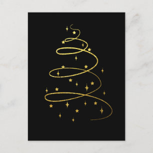 Abstract Sparkling Gold Christmas Tree on Black Holiday Postcard